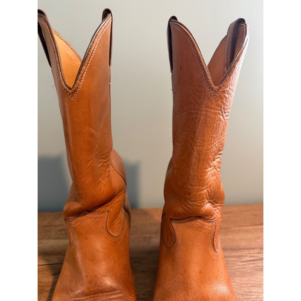 Justin Men's Size 9 EE #1106 Mulehide Tan Leather Cowboy Boots USA Made Vintage - Picture 9 of 15